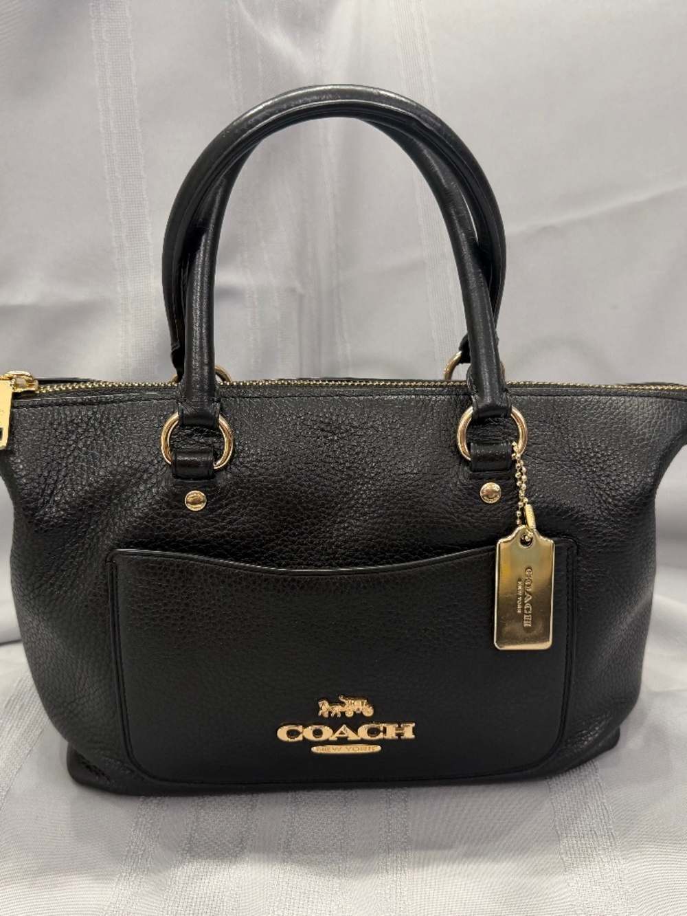 Coach Mini Emma Black Leather Satchel Crossbody Removable Strap Bag 31466